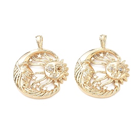 Pendentifs en laiton zircon cubique transparent, soleil avec des charmes de lune