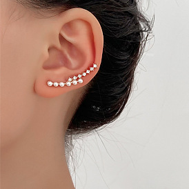 Fashionable and Elegant Pearl Ear Cuff with Micro Inlaid Zircon, Non-Pierced Clip-On Earrings