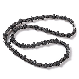 Square & Rondelle Natural Lava Rock Beaded Necklaces, with Alloy Screw Clasps