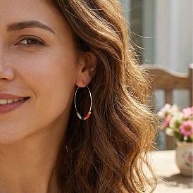 Богемные серьги-кольца ручной работы из стеклянного бисера., крюк из нержавеющей стали серьги