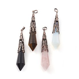 Gemstone Big Pointed Pendants, with Brass Bead Cap Bails, Bullet, Red Copper