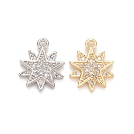 Brass Micro Pave Clear Cubic Zirconia Charms, Lead Free & Cadmium Free, Star