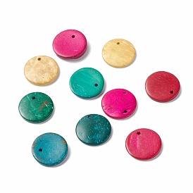 Natural Coconut Wood Pendants, Dyed, Flat Round