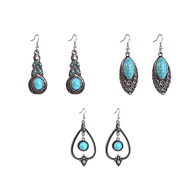 Synthetic Turquoise Dangle Earrings, Bohemia Style Alloy Long Drop Earrings for Women