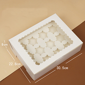Boîte à gâteau en papier kraft, rectangle avec 12 compartiment et fenêtre transparente, boîte d'emballage de petit gâteau de boulangerie