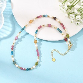 Gemstone & Natural Cultured Freshwater Pearl Beads Necklaces for Women, Round