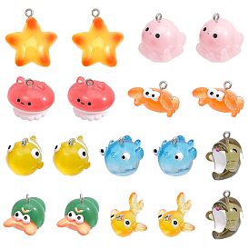 18 шт 9 стили морская серия полупрозрачные подвески из смолы, с платиновыми железными петлями, разнообразные