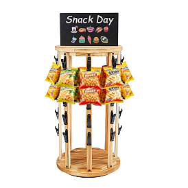 Вращающийся деревянный органайзер для закусок, Подставки для хранения продуктов и конфет с черными зажимами