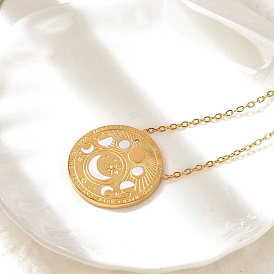 304 плоские круглые подвески из нержавеющей стали с прозрачным кубическим цирконием и фазами Луны