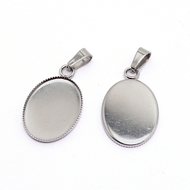 Pendentif cabochons en acier inoxydable, gobelets à bords fraisés, avec bélières snap on, ovale