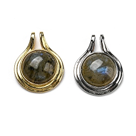Natural Labradorite Pendants, with Brass Findings, Cadmium Free & Lead Free, Flat round