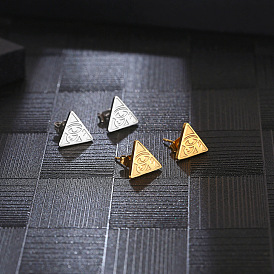 Titanium Steel Stud Earrings, Triangle with Eye of Horus