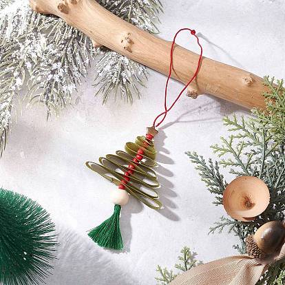 Атласные подвесные украшения, с подвесками-кисточками из дерева, пластика CCB, стекла и поликоттона, рождественская елка