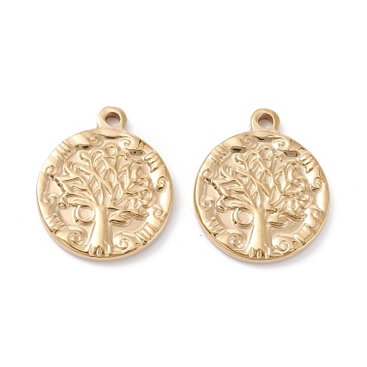Ion Plating(IP) 316 Surgical Stainless Steel Pendants, Flat Round with Tree