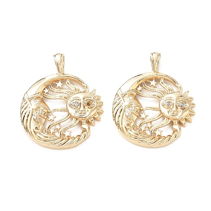 Pendentifs en laiton zircon cubique transparent, soleil avec des charmes de lune
