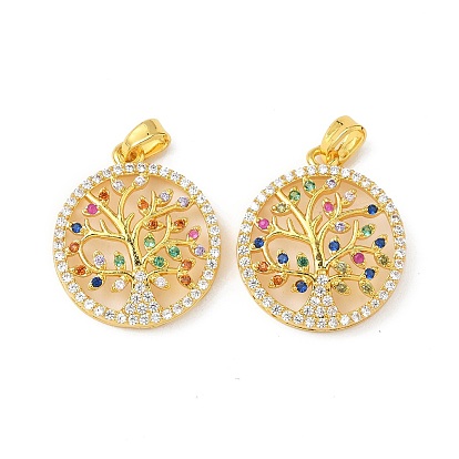 Латунные микро проложить кубического циркония подвески, без кадмия, без никеля и без свинца, плоские круглые с дерева жизни
