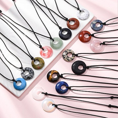 Кольцо с подвеской из драгоценного камня, черный вощеный шнур, регулируемые ожерелья