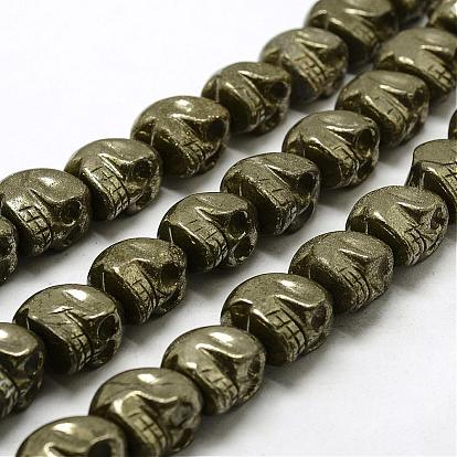 Electroplated Natural Pyrite Beads Strands, Skull, Dyed