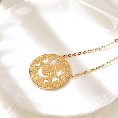 304 плоские круглые подвески из нержавеющей стали с прозрачным кубическим цирконием и фазами Луны