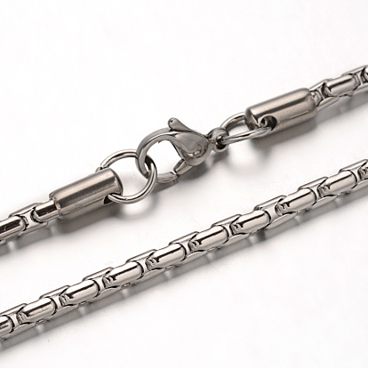 304 стальная коробка ожерелья цепи нержавеющей цепи венецианские, с карабин-лобстерами , 21.6 дюйм (55 см), 3 мм