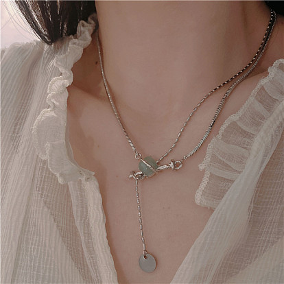 Ethnic style silver titanium steel snake bone chain multi-chain splicing necklace jade pendant stacked clavicle chain hip hop