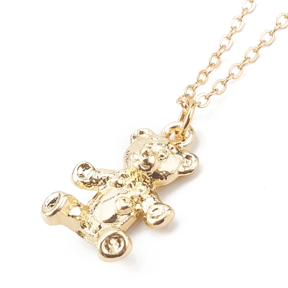 Alloy Bear Pendant Necklaces, with Brass Cable Chains