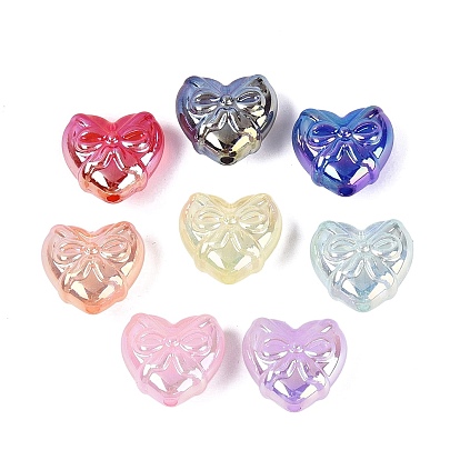 Perlas de acrílico opaco chapado uv, iridiscente, corazón y bowknot, jalea de imitación