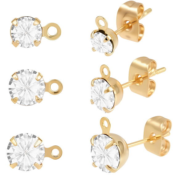 Латунные серьги со стразами, с латунными гайками и 925 штифтами из стерлингового серебра, плоско-круглые