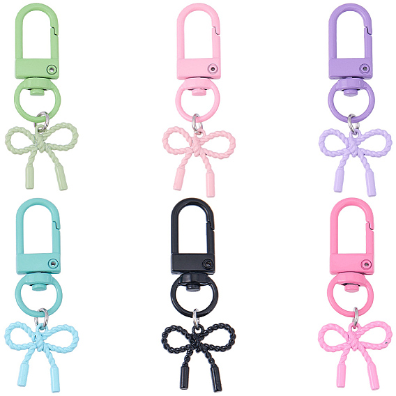 6 шт. подвесные украшения в виде бантов из сплава с напылением, Поворотные застежки-когти-омары для украшения сумок