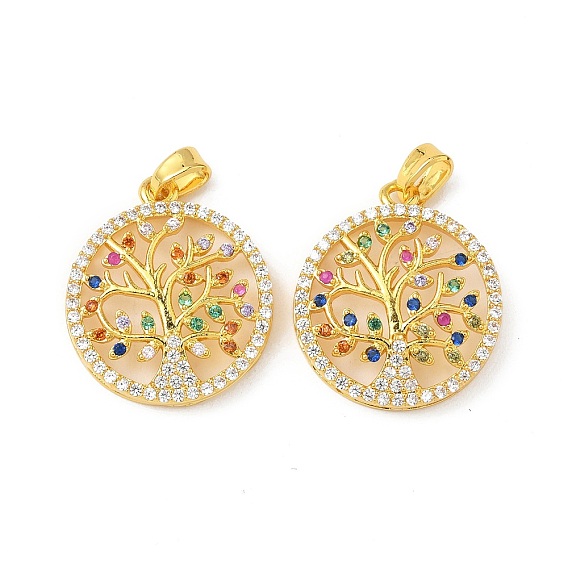 Латунные микро проложить кубического циркония подвески, без кадмия, без никеля и без свинца, плоские круглые с дерева жизни