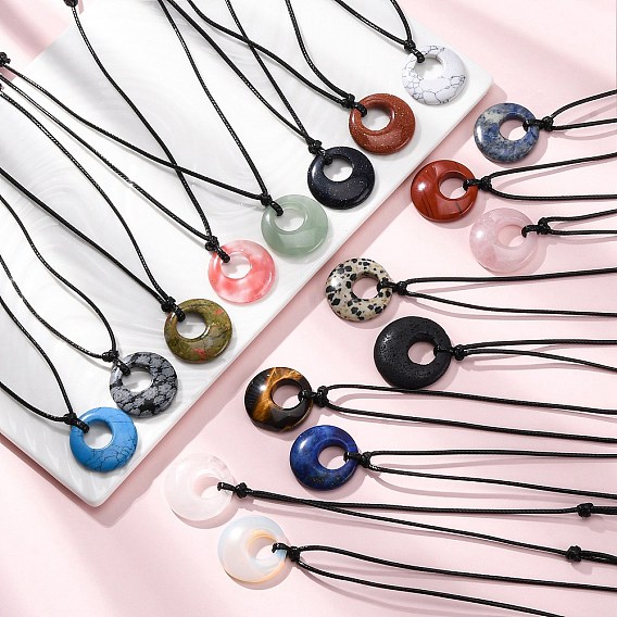 Кольцо с подвеской из драгоценного камня, черный вощеный шнур, регулируемые ожерелья