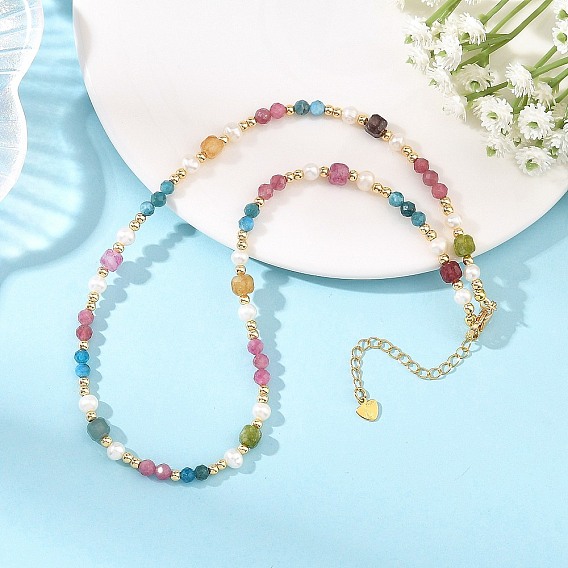 Gemstone & Natural Cultured Freshwater Pearl Beads Necklaces for Women, Round