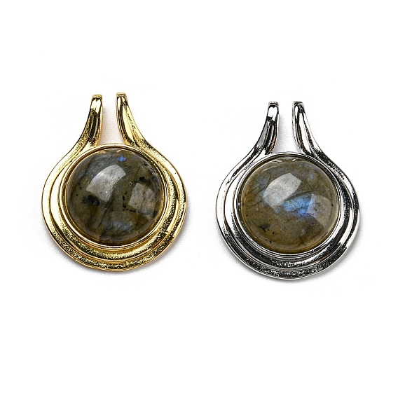 Природные подвески лабрадорита, с латунной фурнитурой , без кадмия и без свинца, плоско-круглые