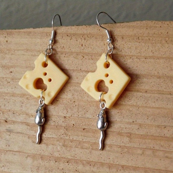Серьги-подвески из сплава и смолы в форме сыра, платина