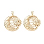 Brass Micro Pave Clear Cubic Zirconia Pendants, Sun with Moon Charms