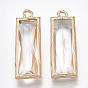 Glass Pendants, with Brass Findings, Faceted, Rectangle, Golden