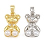 Brass Micro Pave Clear Cubic Zirconia Pendants, with ABS Imitation Pearl, Bear Charms