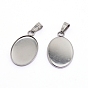 Cabujones colgantes de acero inoxidable, copas de bisel de borde fresado, con broche de presión en fianzas, oval