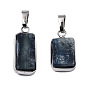 Natural Kyanite/Cyanite/Disthene Pendants, with Platinum Tone Brass Edge and Iron Snap on Bails, Rectangle, Lead Free & Cadmium Free