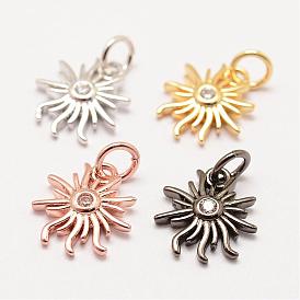 Brass Micro Pave Grade AAA Cubic Zirconia Charms, Long-Lasting Plated, Flower, Cadmium Free & Nickel Free & Lead Free