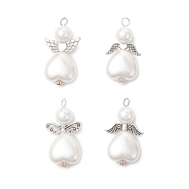 4 шт. 4 стили АБС-пластик имитация жемчуга и стеклянные жемчужины подвески, ангельское очарование, с петлей из античного серебряного сплава и платинового железа
