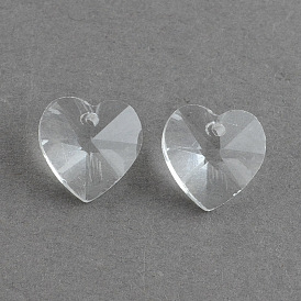 Corazón colgantes de cristal transparente, facetados, 14x14x8 mm, agujero: 1.5 mm