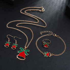 Chic Christmas Bell Jewelry Set - Earrings, Ring, Necklace & Bracelet Accessories