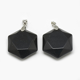 Gemstone Pendants, with Brass Findings, Hexagon, Platinum