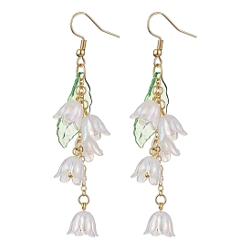 Flower Acrylic with 304 Stainless Steel Dangle Earrings, Golden