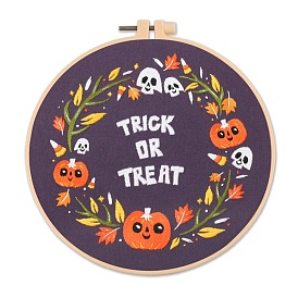 Halloween Themed DIY Embroidery Sets, Including Imitation Bamboo Embroidery Frame, Iron Pins, Embroidered Cloth, Cotton Colorful Embroidery Threads