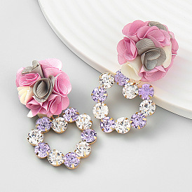 Floral Heart-shaped Alloy Inlaid Rhinestone Earrings for Women's Fashion and Beauty