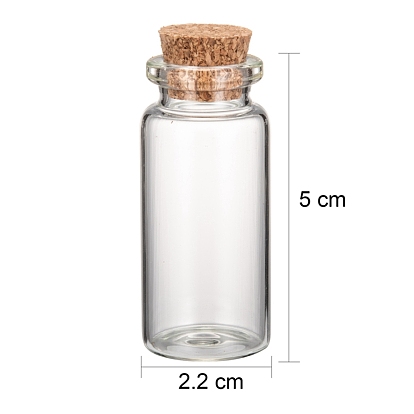 Glass Jar Bead Containers, Corked Bottles, Clear, 22x50mm