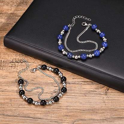 Браслеты из нержавеющей стали и драгоценных камней, многорядные браслеты для мужчин