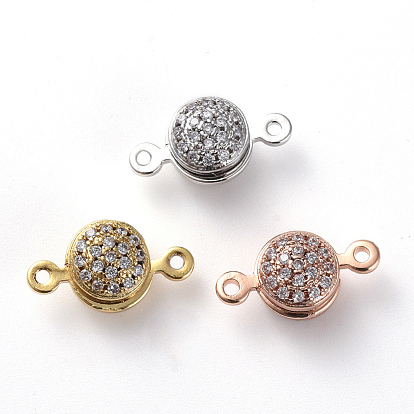 Brass Micro Pave Cubic Zirconia Links Connectors, Flat Round